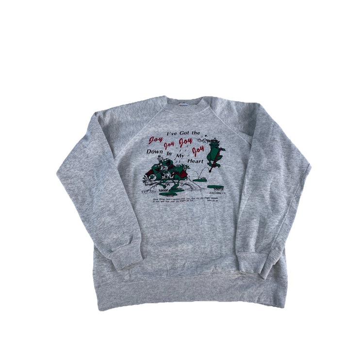 Mens Vintage 1993 Hanes Frog Joy Down In My Heart Christian Religious Sweatshirt