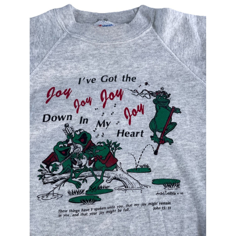 Mens Vintage 1993 Hanes Frog Joy Down In My Heart Christian Religious Sweatshirt