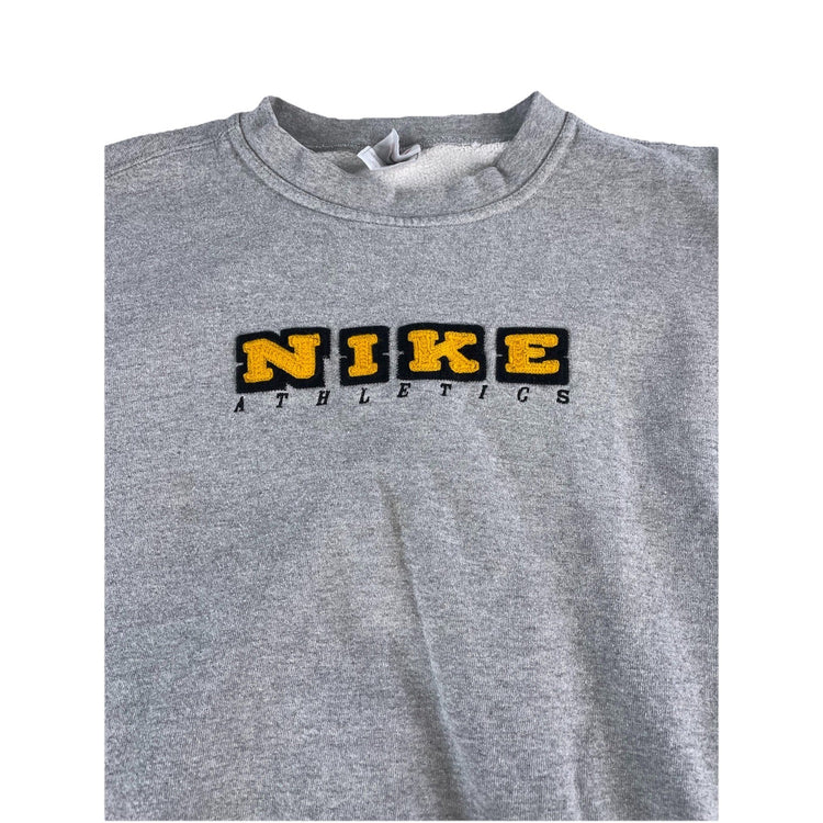 Mens Vintage Nike Athletics Gray Knitted Logo Crewneck Sweatshirt Size Xl