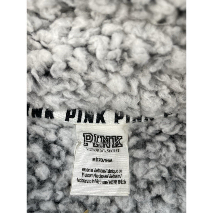 Womens PINK Victorias Secret Gray Faux Fur Quarter Zip Sweater Size Medium