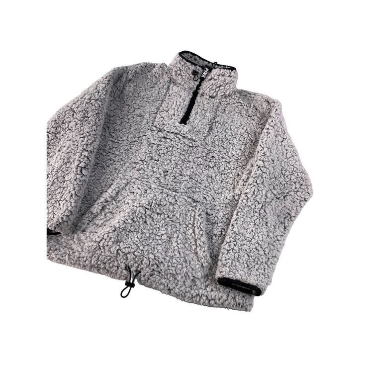 Womens PINK Victorias Secret Gray Faux Fur Quarter Zip Sweater Size Medium