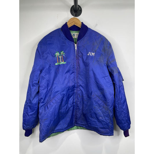 Men’s Blue VTG Guam Island Map Souvenir Embroidered Full Zip Jacket Sz L
