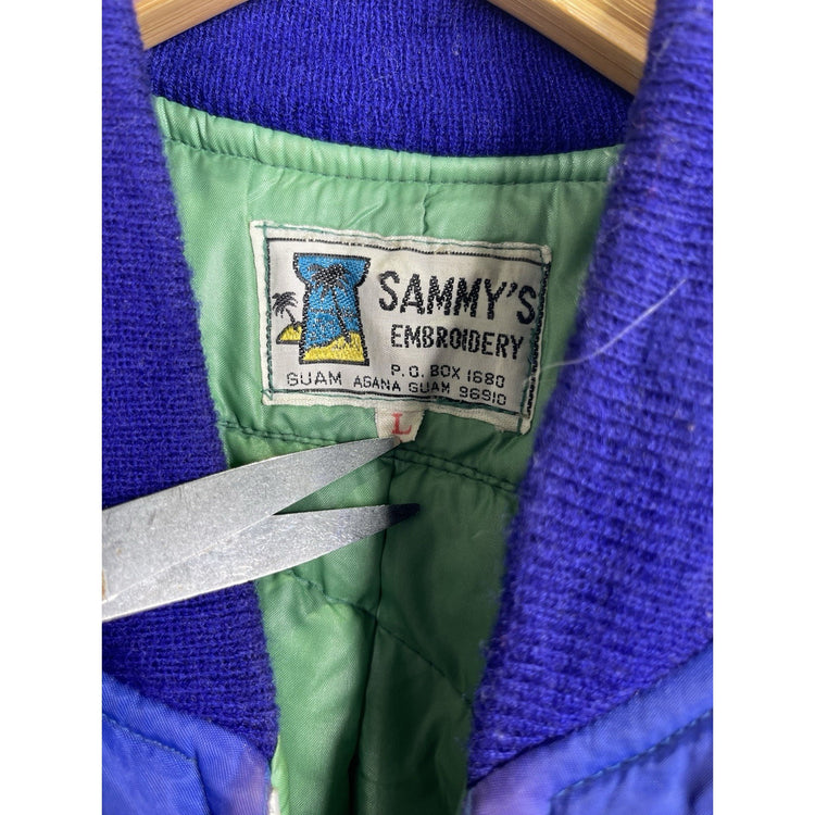 Men’s Blue VTG Guam Island Map Souvenir Embroidered Full Zip Jacket Sz L