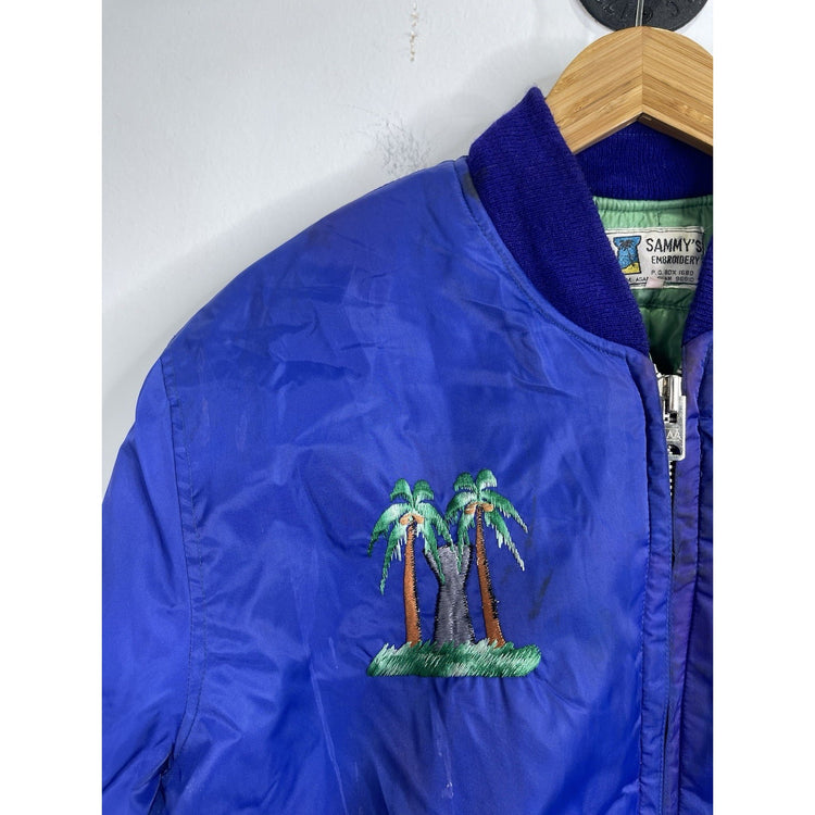 Men’s Blue VTG Guam Island Map Souvenir Embroidered Full Zip Jacket Sz L