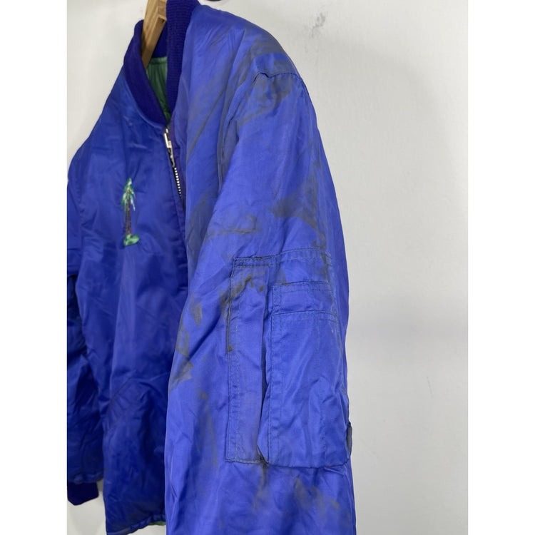 Men’s Blue VTG Guam Island Map Souvenir Embroidered Full Zip Jacket Sz L