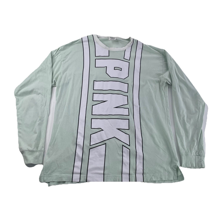 Womens Victoria’s Secret PINk Green & White Long Sleeve Shirt Size Medium