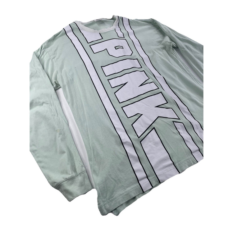 Womens Victoria’s Secret PINk Green & White Long Sleeve Shirt Size Medium
