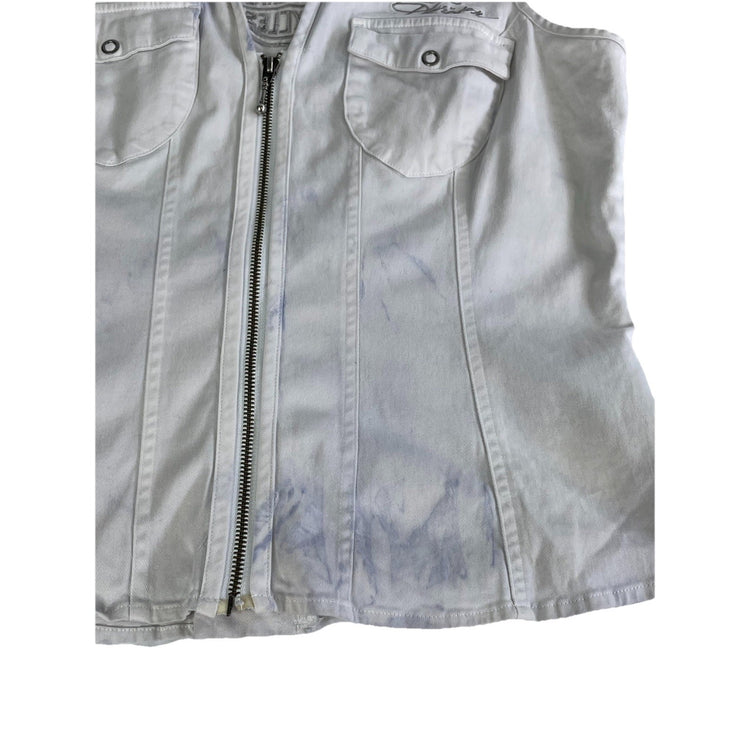 Womens Harley Davidson Full Zip Denim White Vest Top Size L