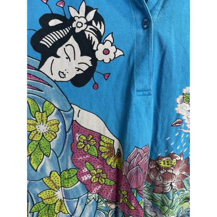 Women’s Blue Ed Hardy Christian Audigier Tank Top Floral Graphic Sz L