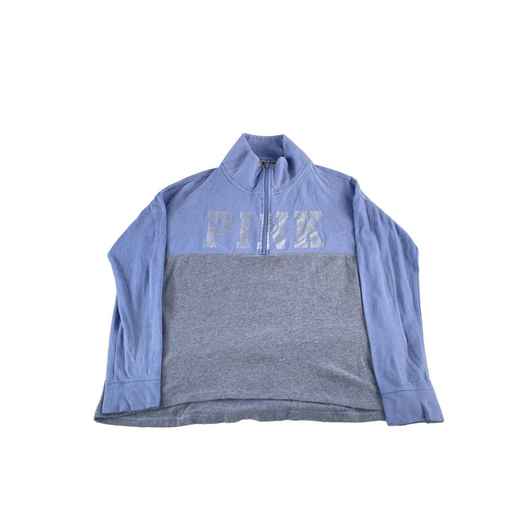 Womens Victoria Secret PINK Quarter Zip Sweatshirt Blue Grey Colorblock Size S
