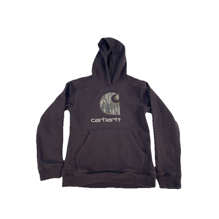 Kids Carhartt Embroidered Camo Logo Brown Hoodie Size Medium