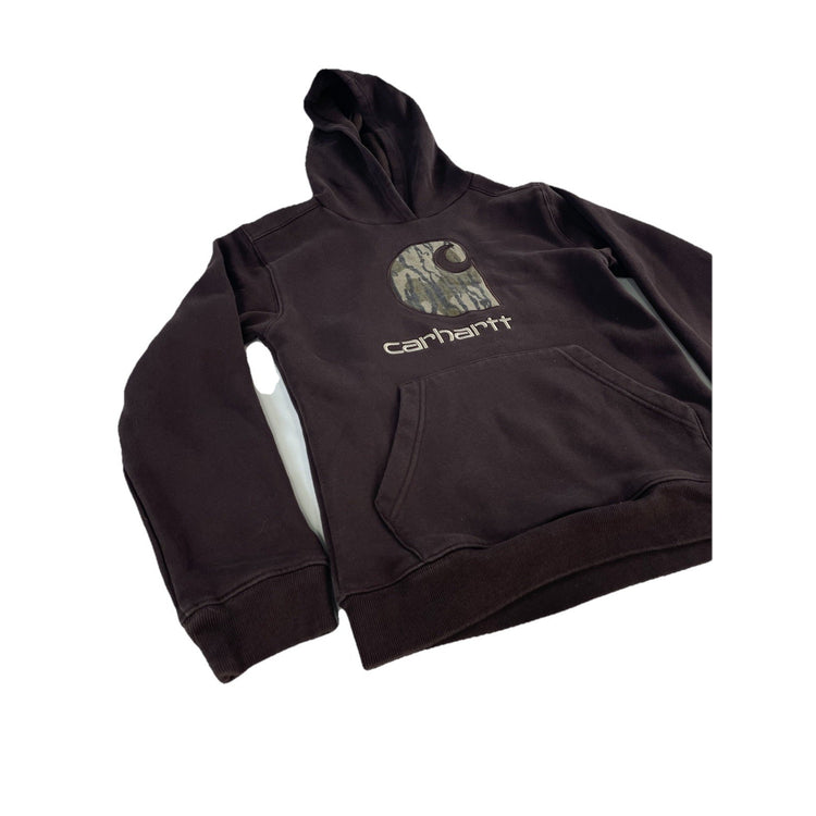 Kids Carhartt Embroidered Camo Logo Brown Hoodie Size Medium