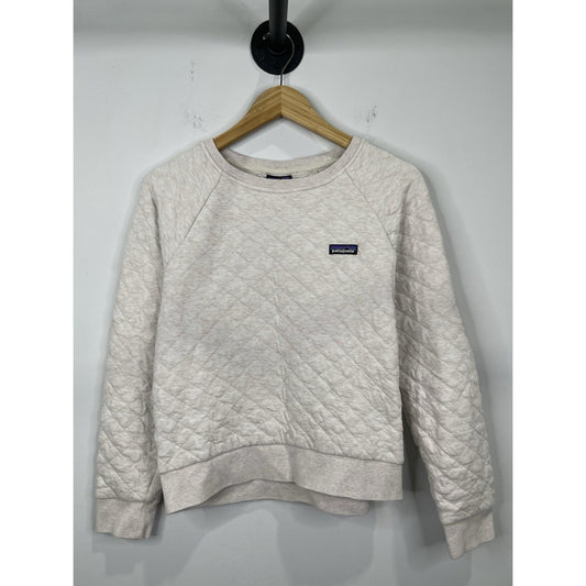 Patagonia Organic Cotton Quilt Crew Sweatshirt TYWH Cream Sz M Top Shirt Crop