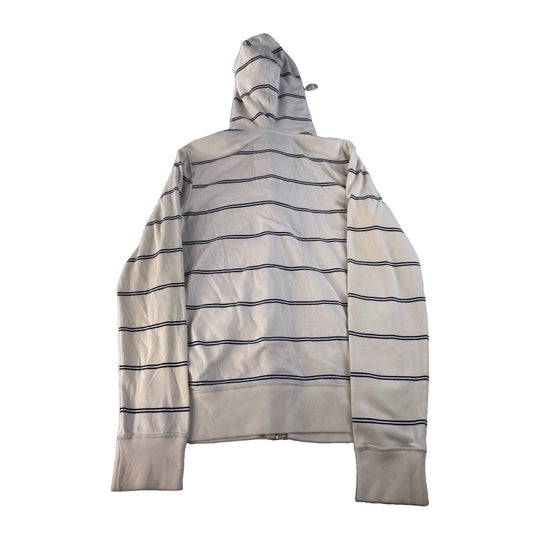 Men’s Hollister White W Blue Stripes Full-ZIp Hooded Jacket Size L
