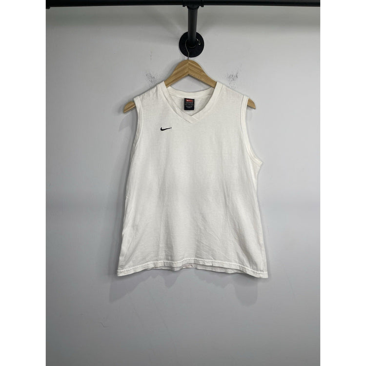 Men’s Athletic Breathable White Nike Smoosh Logo Cut off Tank Top Size Large