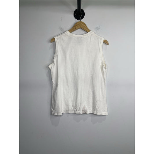 Men’s Athletic Breathable White Nike Smoosh Logo Cut off Tank Top Size Large