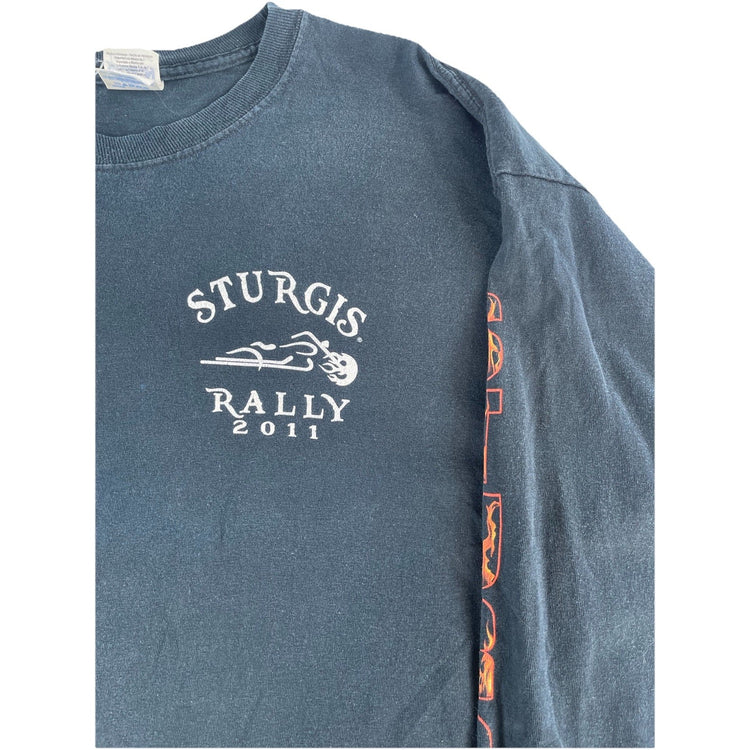 Mens Vintage 2011 Sturgis Rally Long Sleeve T-Shirt Black Flame Print Size Xl