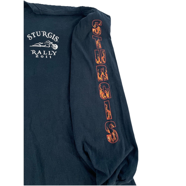 Mens Vintage 2011 Sturgis Rally Long Sleeve T-Shirt Black Flame Print Size Xl