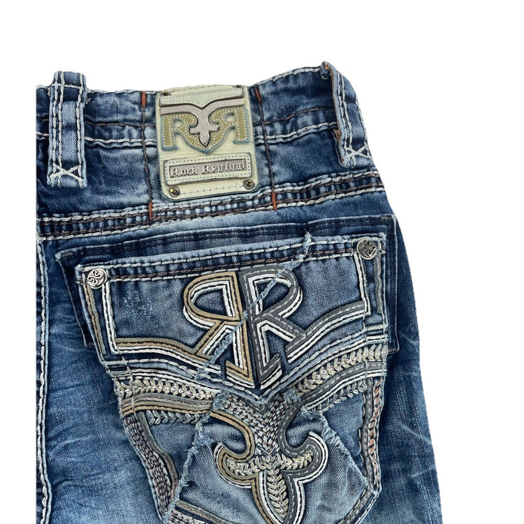Mens Rock Revival Garrrie Slim Straight Blue Jeans Size 34