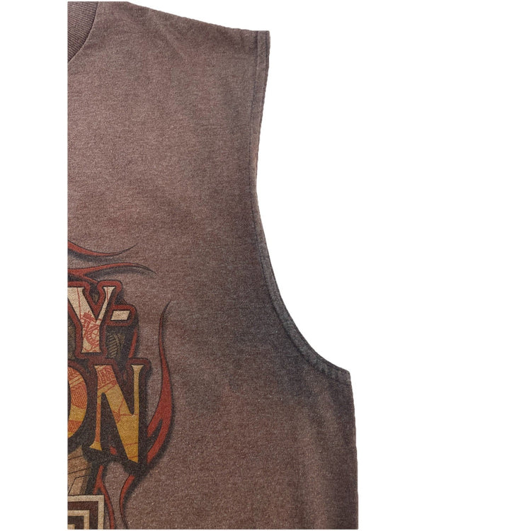 Mens Y2K Harley Davidson Brown Mancuso Central Sleeveless Shirt Size Medium