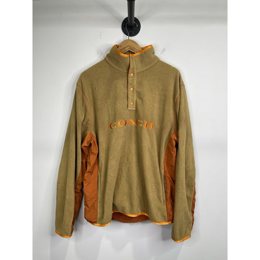 Men’s Brown & Orange COACH 1/4 Snaps Fleece Popover Sweatshirt Sz XL