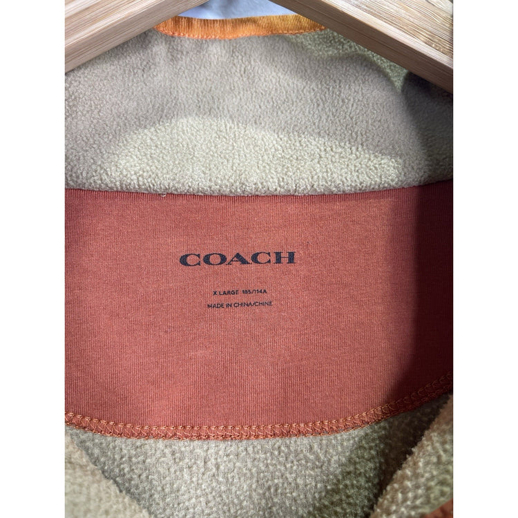 Men’s Brown & Orange COACH 1/4 Snaps Fleece Popover Sweatshirt Sz XL