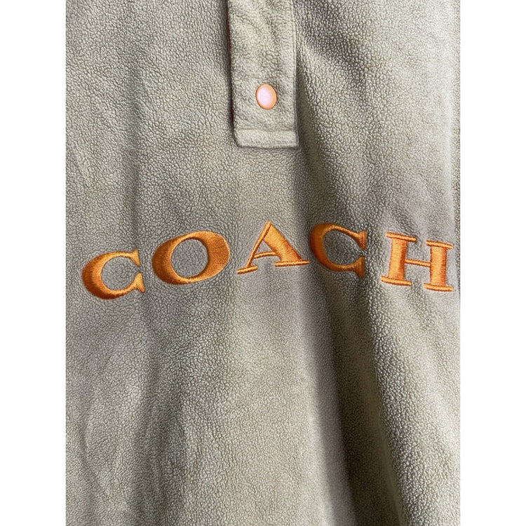 Men’s Brown & Orange COACH 1/4 Snaps Fleece Popover Sweatshirt Sz XL