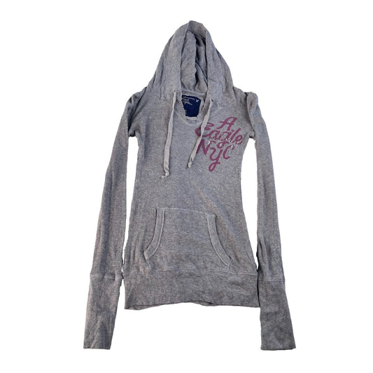 Womens American Eagle Outfitters Gray Waffle Knit Hoodie Top Size XS