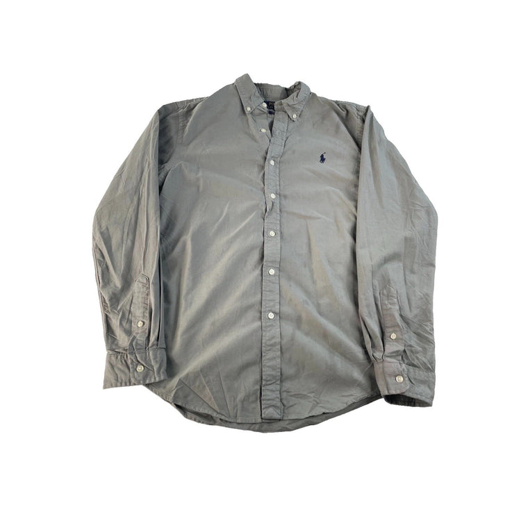 Mens Polo Ralph Lauren Gray Slim Fit Button Down Shirt Size Medium