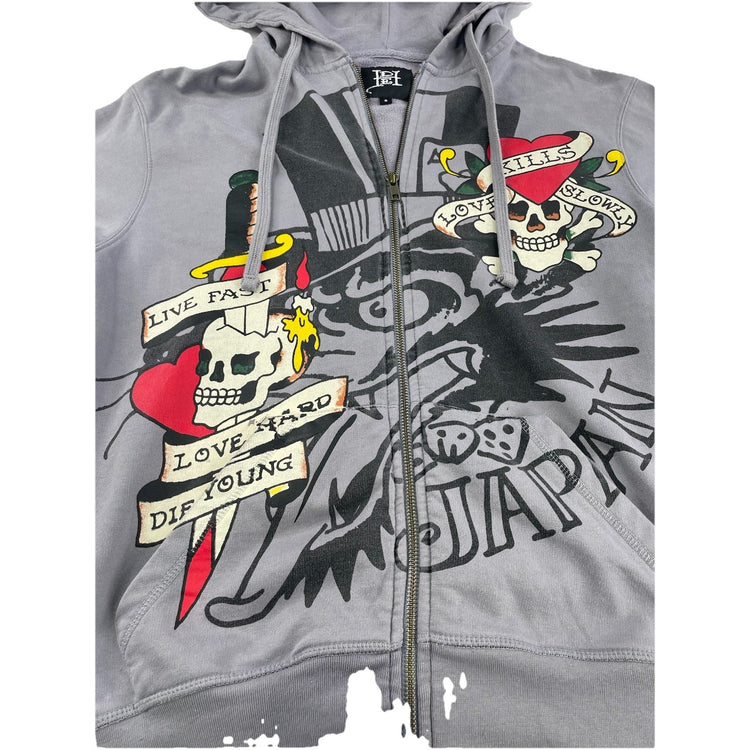 Mens Ed Hardy Just Graphic Zip Up Hoodie Size S
