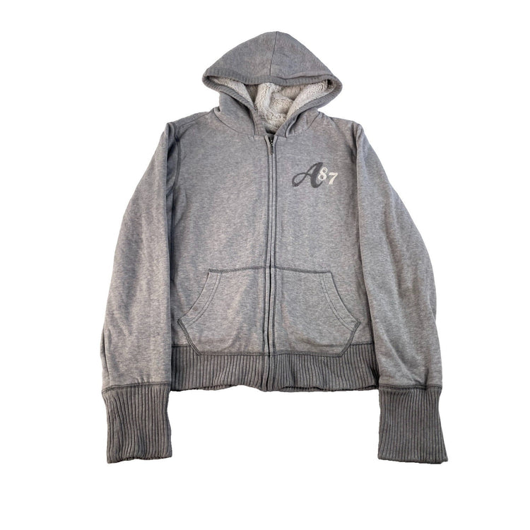 Womens Aeropostale Gray Faux Fur Lined Zip Up Hoodie Size L