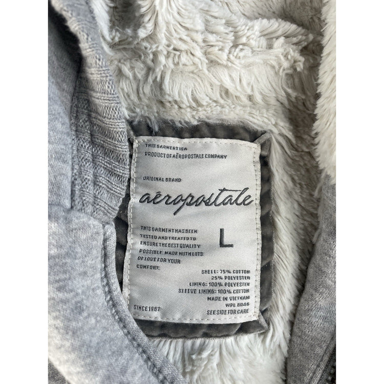 Womens Aeropostale Gray Faux Fur Lined Zip Up Hoodie Size L