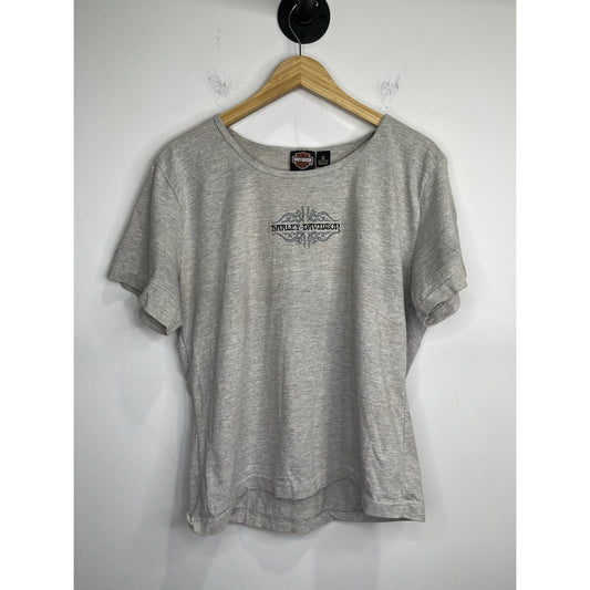 Adult Vintage Gray Embroidered Double Sided Short Sleeve Round Neck Shirt Sz XL