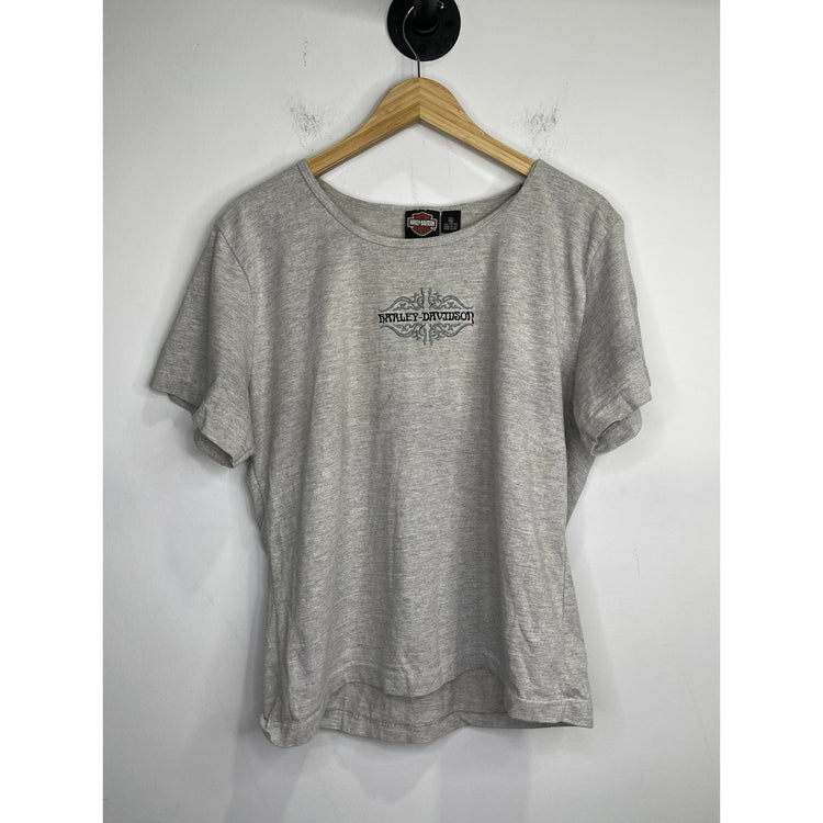 Adult Vintage Gray Embroidered Double Sided Short Sleeve Round Neck Shirt Sz XL