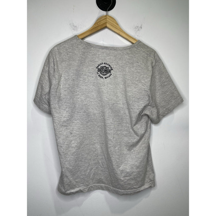 Adult Vintage Gray Embroidered Double Sided Short Sleeve Round Neck Shirt Sz XL