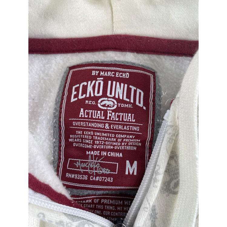 Mens Y2K Ecko Unlimited White Embroidered Zip Up Jacket Size Medium