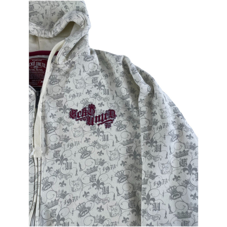 Mens Y2K Ecko Unlimited White Embroidered Zip Up Jacket Size Medium