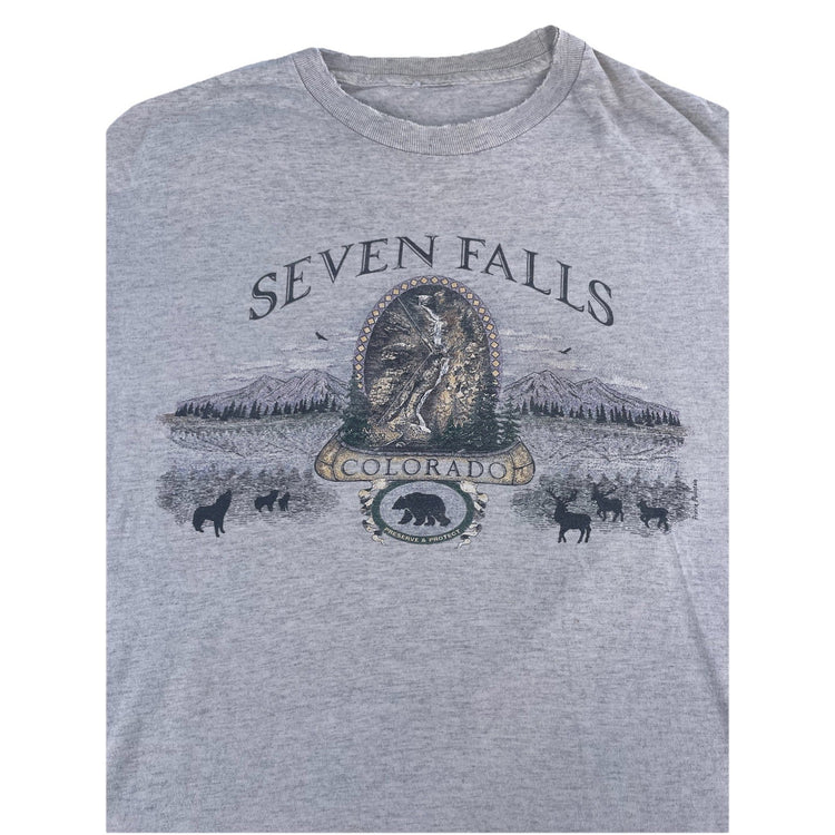 Mens Light Heatherd Gray “Seven Falls Colorado” Grapic Tee Size L