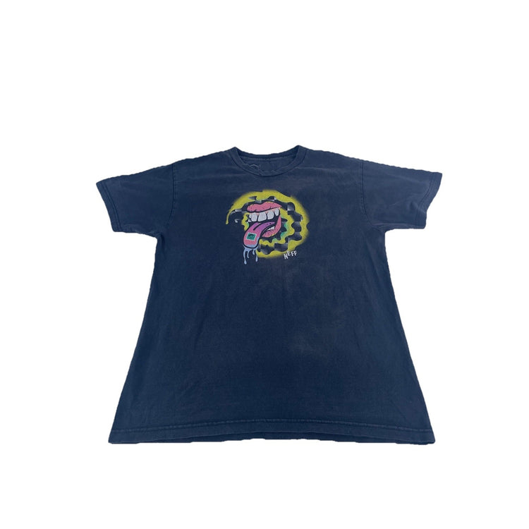 Mens Neff Black Graphic Skate Streetwear Tongue Art Print T-Shirt Size L
