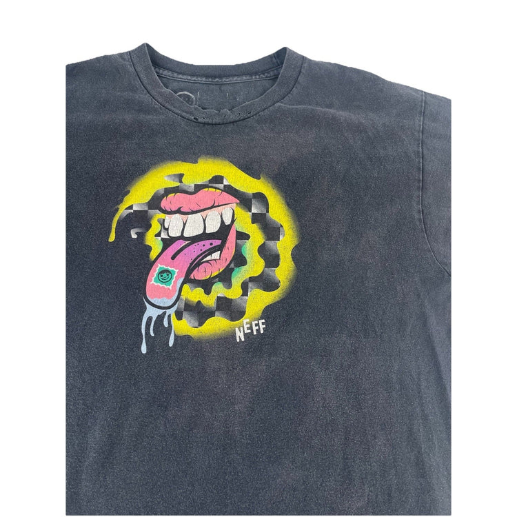 Mens Neff Black Graphic Skate Streetwear Tongue Art Print T-Shirt Size L