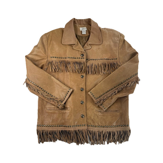 Men’s Vintage Santa Fe Brown Leather Fringe Studded Jacket Size M