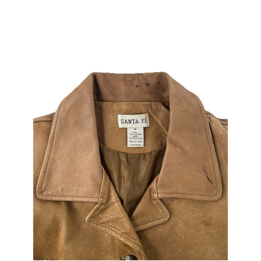 Men’s Vintage Santa Fe Brown Leather Fringe Studded Jacket Size M