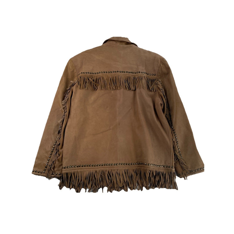Men’s Vintage Santa Fe Brown Leather Fringe Studded Jacket Size M