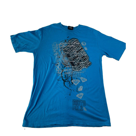 Men’s Y2K South Pole Blue ‘Grind To Build’ Graphic T Shirt Size 2XL