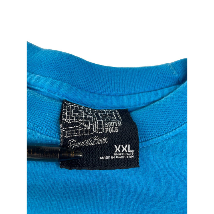 Men’s Y2K South Pole Blue ‘Grind To Build’ Graphic T Shirt Size 2XL