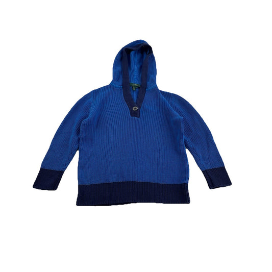 Womens Lauren Ralph Lauren Size Large Hooded Blue Knitted Sweater