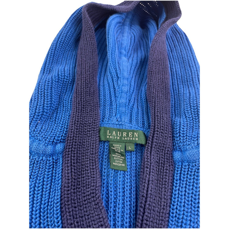 Womens Lauren Ralph Lauren Size Large Hooded Blue Knitted Sweater