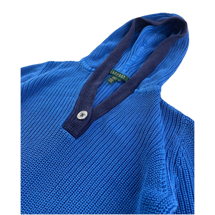 Womens Lauren Ralph Lauren Size Large Hooded Blue Knitted Sweater