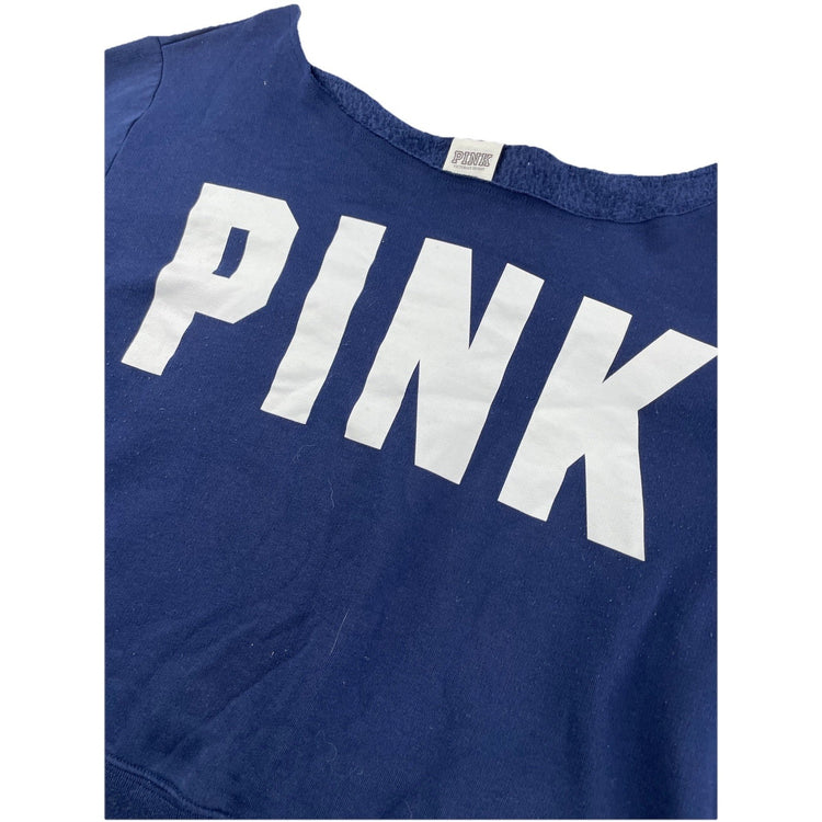 Women’s PINK Victoria Secret Oversized Cropped Navy Blue Sweatshirt Size L