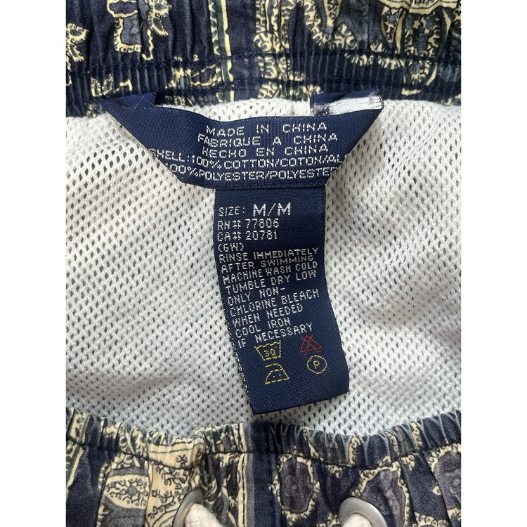 Men’s VTG Tommy Hilfiger Swim Shorts Blue Paisley Trunks Flag Logo Sz M